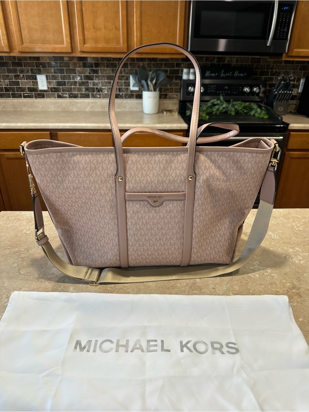 Michael Kors Pink Logo-Print Tote with Crossbody Strap